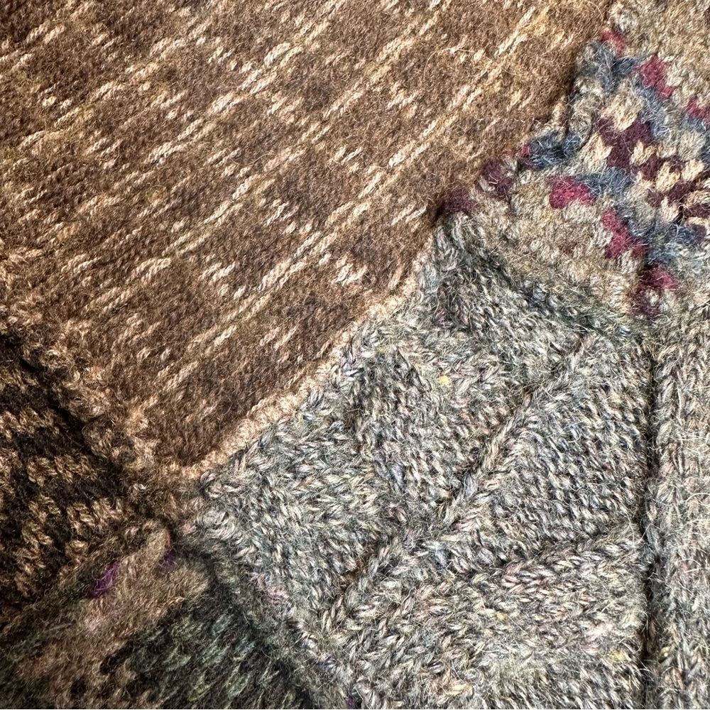 Polo Ralph Lauren Turtleneck Knit Poncho Olive and Brown Fair Isle Patchwork - Picture 10 of 16